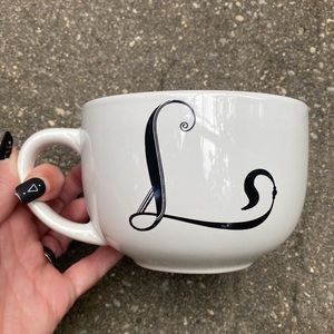 Fisher Stoneware "L" Monogrammed Coffee Tea Mug Large white and Black